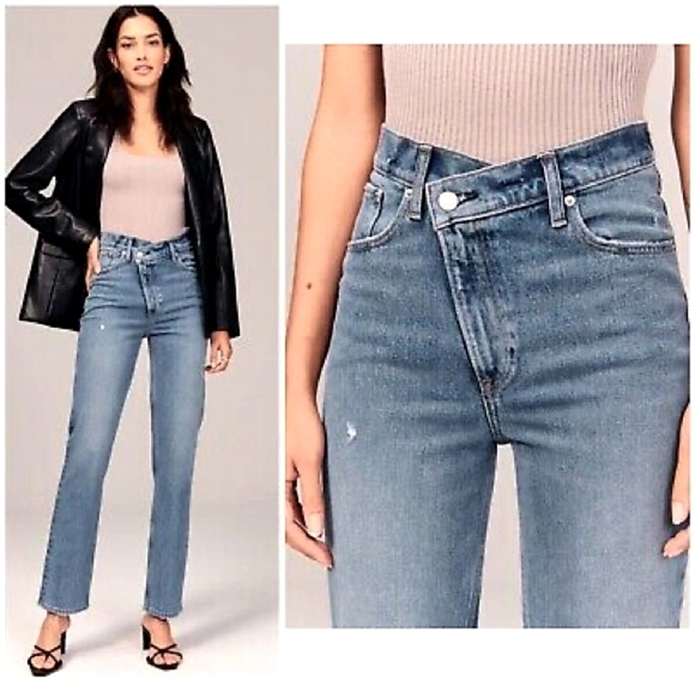 Abercrombie '90s Straight Ultra High Rise Jeans Criss-Cross Waistband 25 0 Short